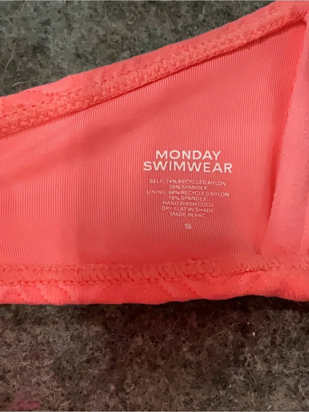 Monday Swimwear | Coral Pink Textured Zigzag Bikini Set | Top S / Bottom M